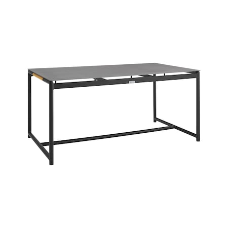 Armen Living Royal Black Aluminum and Teak Outdoor Dining Table with Stone Top 840254332805